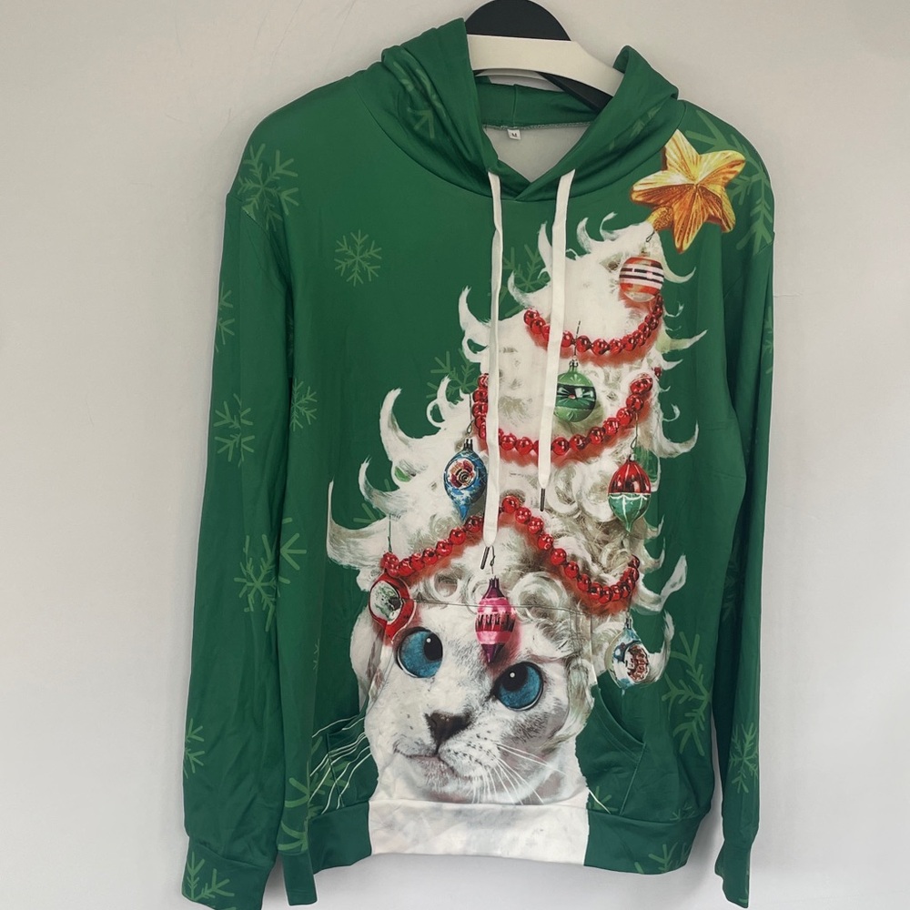 Ugly Christmas Sweaters Sweatshirt Men Women Cute Cat Pullover Hoodie Medium
